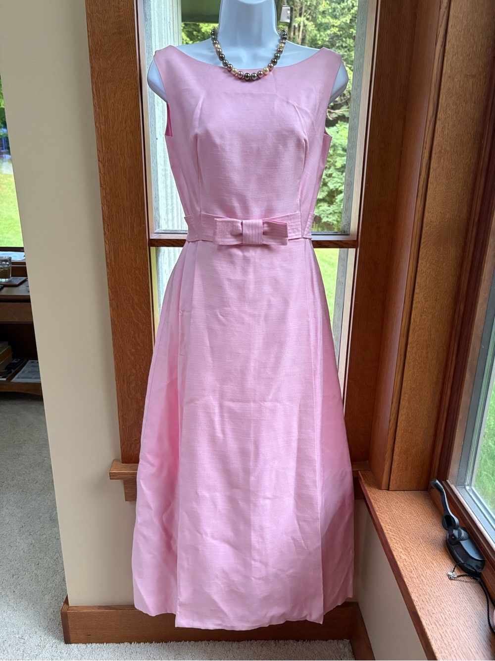 Vintage Carol Brent Classic Sleeveless Pink A-Line Wedding Dress with Waist Bow